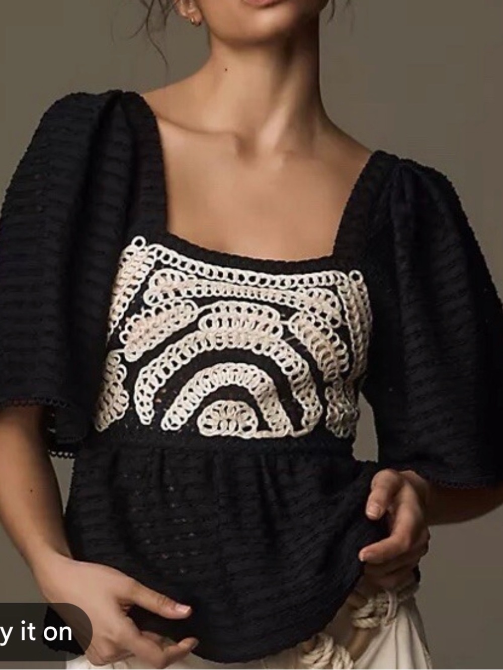 Sarah Hann for Anthropologie flutter-sleeve crochet top size medium